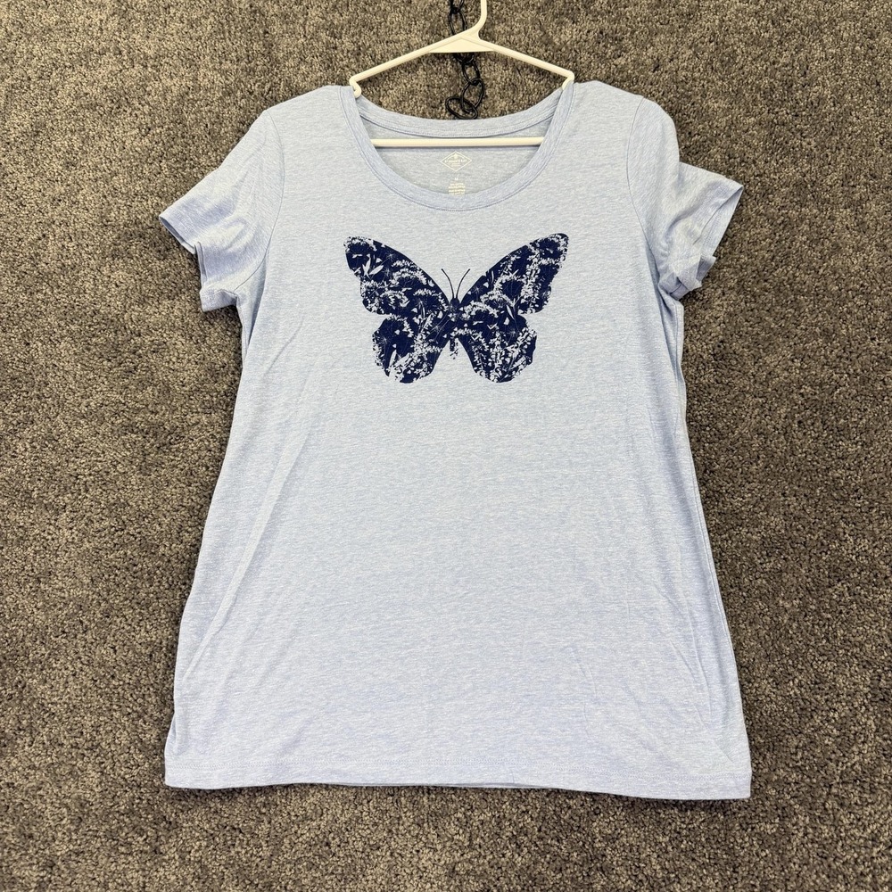St. John's Bay Shirt Womens Medium Blue Butterfly Scoop Neck Graphic Tee Casual